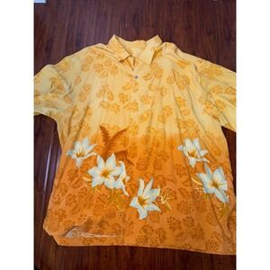 Tommy Bahama Silk Hawaiian Shirt Mens 2XL Yellow Orange White Floral Hawaiin